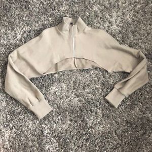 Olive green cropped zipped Zara sweater